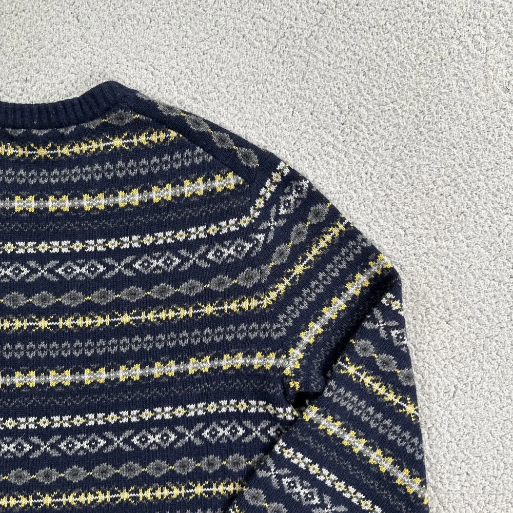 Banana Republic Sweater Men Medium Blue Fair Isle Striped Italian Yarn Wool